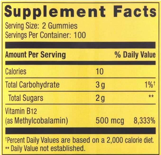 Vitamin B12 Organic Vegetarian Gummies Metabolism Support with Methylcobalamin 500 mcg 200 Ct (1 Pack) +