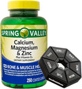 Bundle: Spring - Valley Calcium Magnesium &amp Zinc Plus Vitamin D3 Coated Caplets 250 Count + GoodDealsHouse Weekly Pillbox