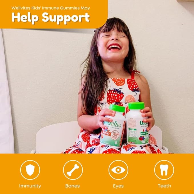 Wellvites Kids Multivitamin &amp Immune Daily Gummies Bundle - Sugar Free Vegan Non-GMO – Vitamins for Kids – Vitamin C for Kids Immune Support - No Artificial Sweeteners – 60 Count