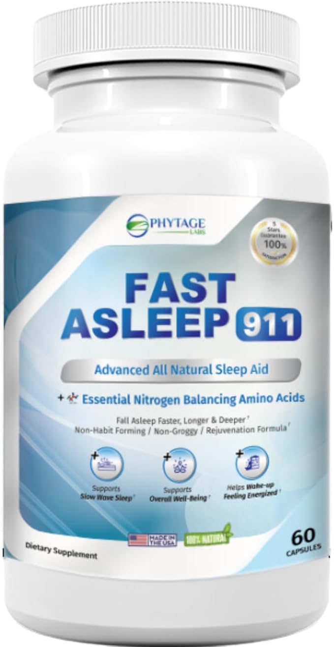 Fast Asleep 911 – Nighttime Routine Supplement with Melatonin &amp Goji Berries – Plant-Based Non-Habit Forming Formula – 60 Capsules