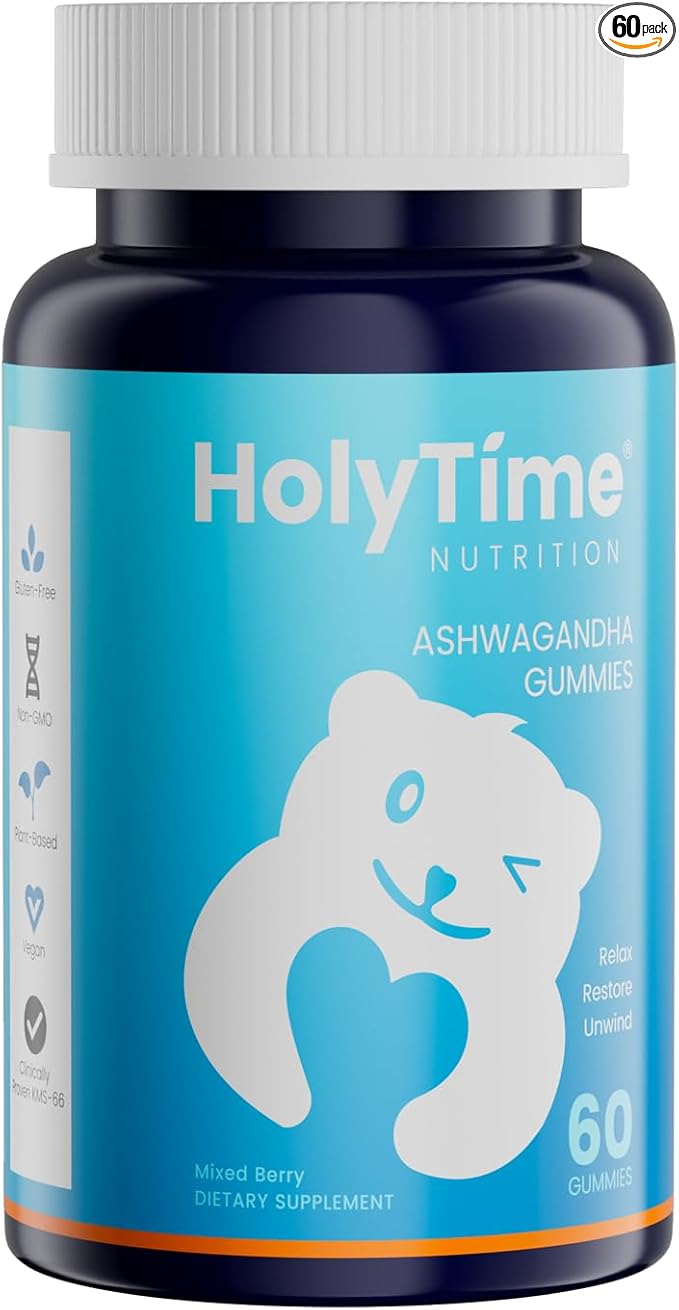 HolyTime Ashwagandha Gummies – 60 Count with KSM-66 – Plant-Based Herbal Blend for Relaxation Stress Support &amp Metabolism – Gluten-Free Daily Balance &amp Wellness