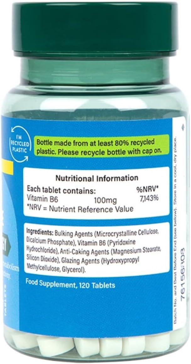 H and B High Strength Vitamin B-6 + Pyridoxine 100mg 120 Tablets
