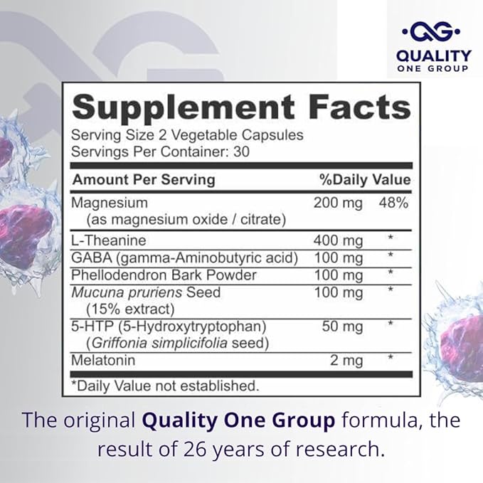 Sleep Support Supplement with Magnesium Oxide Magnesium Citrate Melatonin GABA Mucuna pruriens Seed L-Theanine and 5-HTP Non-Habit Forming Sleep Supplement 60 Capsules Made in USA.