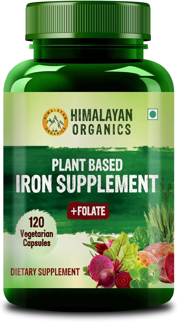 Himalayan Organics Plant Based Iron Supplement with Folate | Blood Builder | Whole Food | 120 Veg Capsules