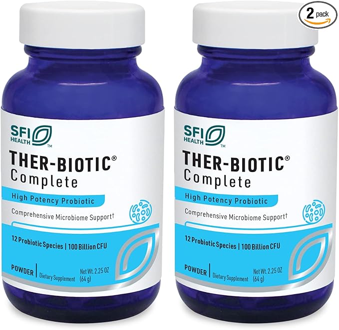 Klaire Labs SFI Health Ther-Biotic Complete Probiotic Powder - 100 Billion CFU - Men's and Women's Probiotics for Digestive Health &amp Immune Support - Dairy-Free Hypoallergenic (64g 2 Pack)
