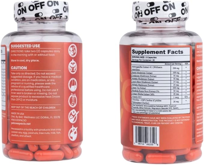 ON by Psicóespacio Dietary Nutritional Supplement All day Energy Pills for Adults Natural Energy Supplement Supports Energy Focus and Positive Mood (60 count Pack of 1)