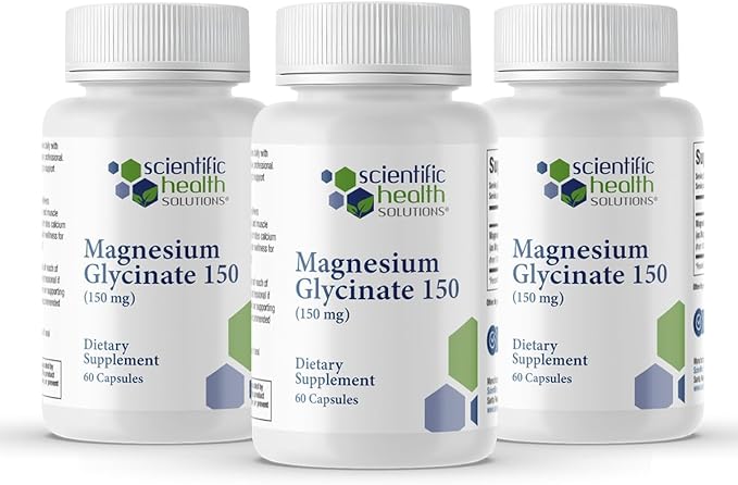 Magnesium Glycinate 150 mg – High‑Absorption Magnesium for Heart Bone &amp Muscle Health – Supports Leg Cramps &amp Cardiovascular Function – Gentle on Stomach (3-Pack)