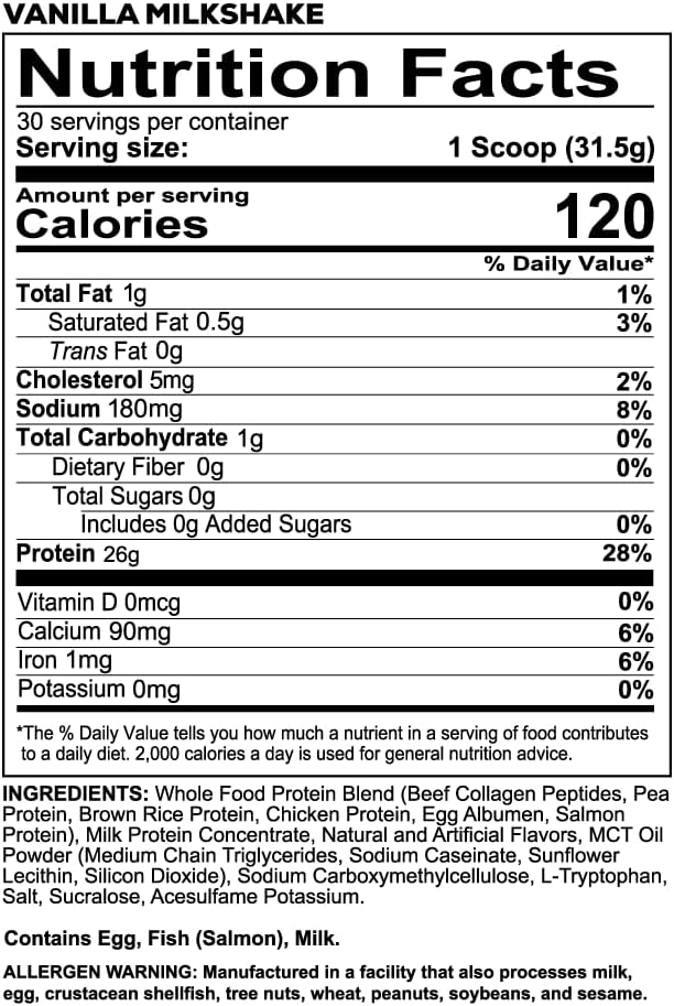 REDCON1 MRE LITE Whole Food Protein Powder Vanilla Milkshake - Lactose Free &amp Sugar Free Meal Replacement with Animal Protein Blends - Easy to Digest Formula - Only 1g Carb per Serving (30 Servin