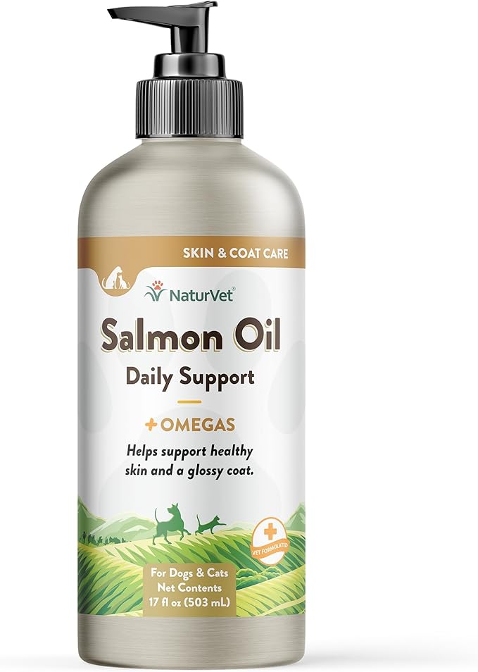 NaturVet – Salmon Oil Skin &amp Coat Plus Omegas | Supports Healthy Skin &amp Glossy Coat | Natural Source of Omega-3 &amp 6 Fatty Acids | for Dogs &amp Cats (17 oz Oil)