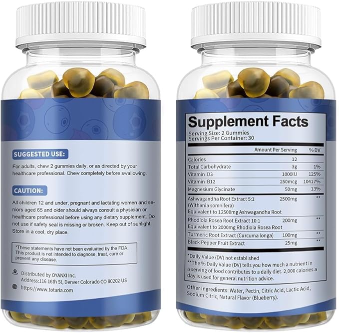 (2 Packs) Sugar Free Ashwagandha Filled Gummies w/Vitamin D3 Magnesium Glycinate Rhodiola Ultra Strength Ashwa Root Supplements for Women &amp Wen for Relaxation Energy Cortisol Gummies