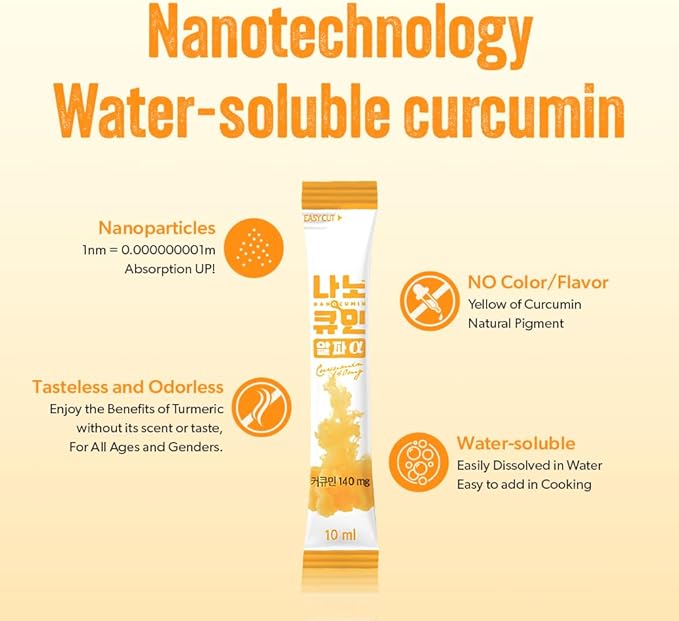 NANOCUMIN Alpha Turmeric Curcumin Liquid Stick 30ea - 140mg Curcuminoids for 1 Stick - Easy and Fast Absorption - 10ml x 30 Days 10.14 oz