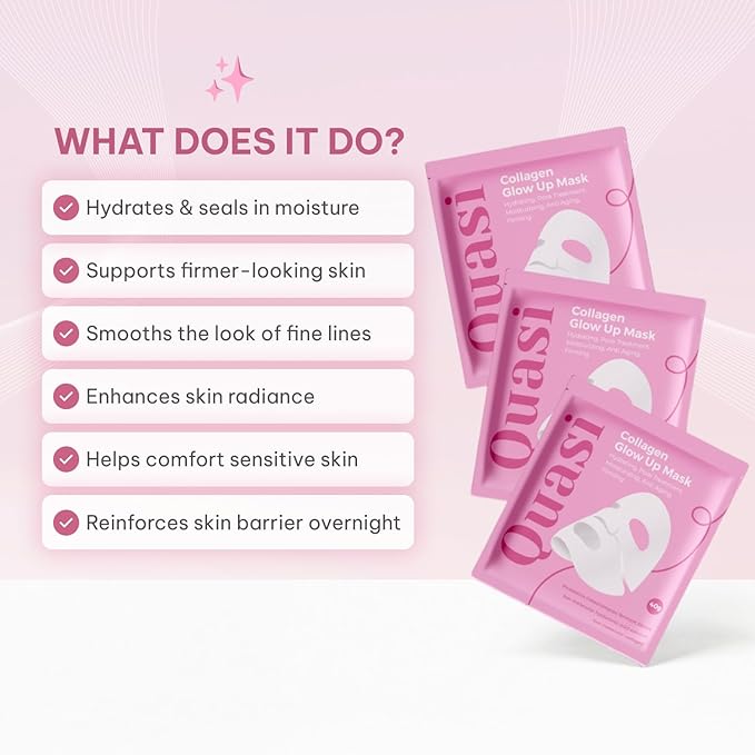 Quasi Bio-Collagen Face Mask Overnight – Hydrating Korean Sheet Mask – Niacinamide &amp Low Molecular Collagen – Firming &amp Smoothing Skincare for All Skin Types – 4 Masks