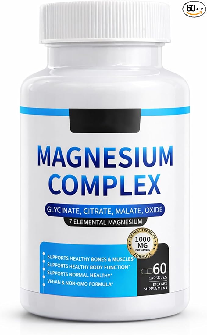 Magnesium Complex 1000 mg — 7-in-1 Magnesium (Glycinate Citrate &amp Malate) for Sleep Support Stress Relief Muscle Recovery — Vegan 60 Capsules