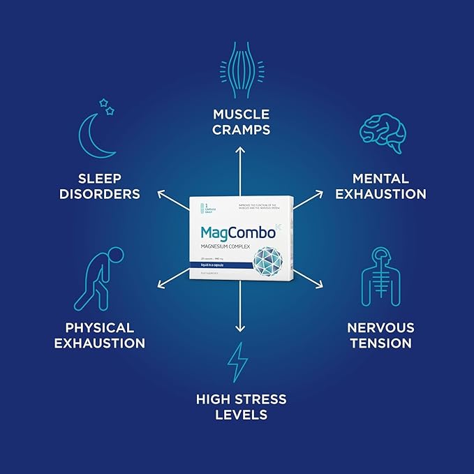 MagCombo - Concentrated Pure Magnesium Special Oil Formula for Maximum Absorption enriched with Vitamins В2 В6 В12 and С only 1 Capsule Daily. (Pack of 3)