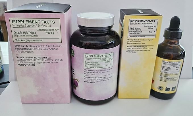 Turmeric with Black Pepper Tincture 4 Fl. Oz. &amp Milk Thistle 250 Capsules.