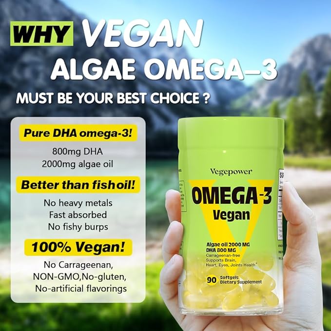 Vegan Iron Gummies + Vegan Algae Omega-3 DHA - Best Vitamin Supplement for Women &amp Men Non-GMO Gluten-Free
