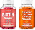 Biotin &amp Turmeric Vegan Gummies Combo | Max Strength Hair Growth Skin Health and Overall Wellness | 10000mcg Biotin &amp 95% Standardized Turmeric Curcumin | Natural Non-GMO and Gluten-Free Su