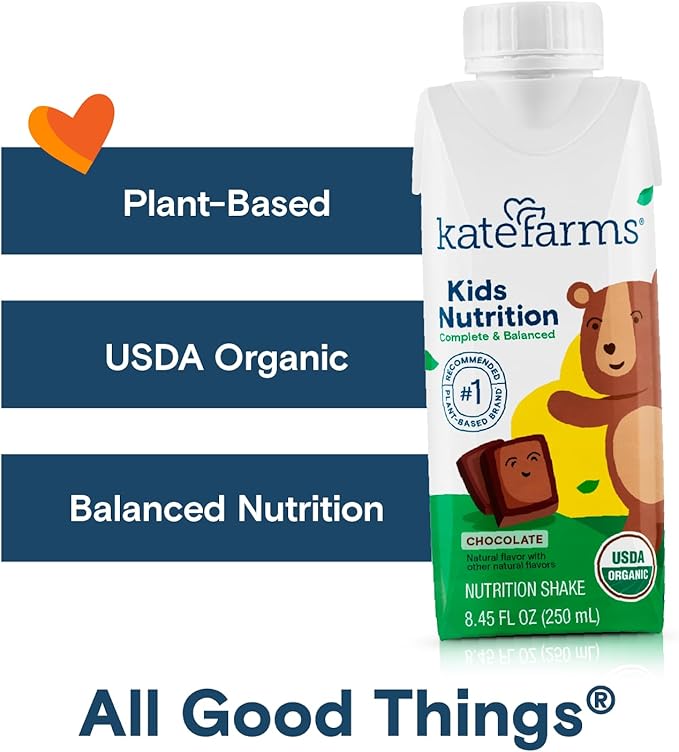 KATE FARMS Organic Kids Nutrition Chocolate Shake 8g Protein 27 Vitamins and Minerals Meal Replacement Gluten Free Non-GMO 8.45 oz (6 Pack)
