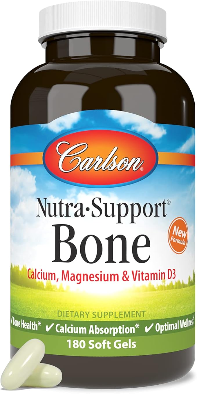 Carlson - Nutra-Support Bone Calcium Magnesium &amp Vitamin D3 Bone Health Calcium Absorption &amp Optimal Wellness 180 Softgels