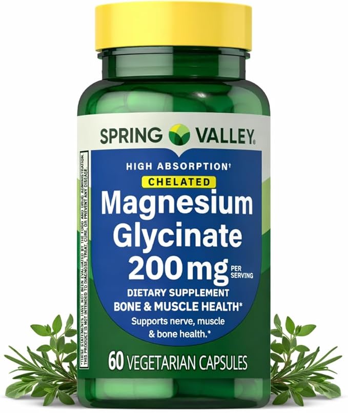 Magnesium Glycinate 200 mg Vegetarian Capsules High Absorption Chelated Magnesium Supplement Supports Bone Muscle &amp Nerve Health 60 Count (Pack of 1)
