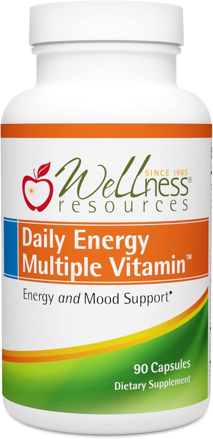 Wellness Resources Daily Energy Multiple Vitamin - 90 Capsules - Methylated Daily MTHFR Multivitamin Without Iron - Vitamin B12 Folate &amp Bioavailable B Vitamins - Best Supplement for Energy &amp