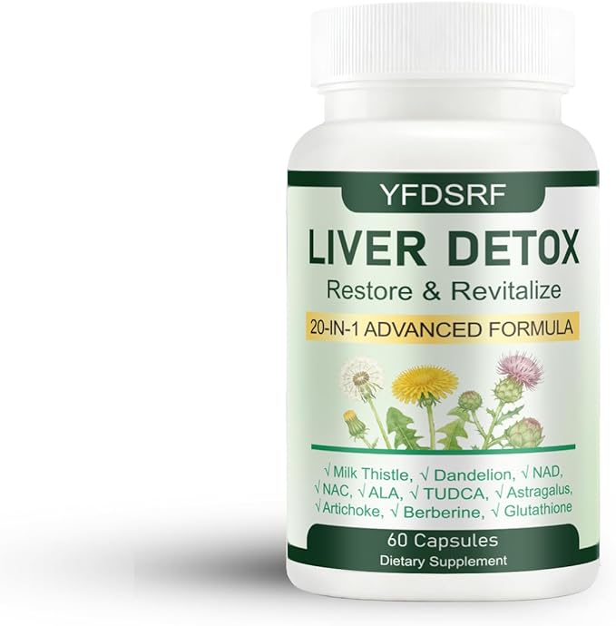 Liver Health Supplement 20-in-1 Advanced Detox Formula containing standardized Milk Thistle Dandelion Root N-acetylcysteine | Supports Natural detoxification and Health Functions 60 Capsules (1)
