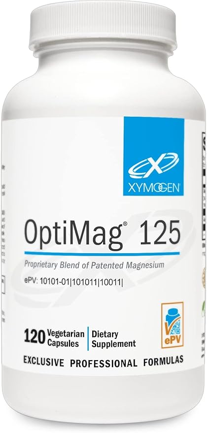 XYMOGEN OptiMag 125 - Magnesium Glycinate &amp Malate - Muscle &amp Nervous System Support - Gentle Daily Magnesium - 120 Capsules