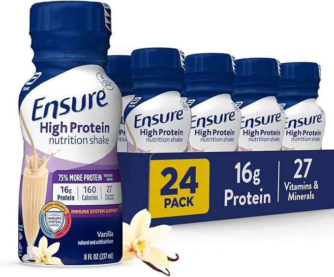 Ensure High Protein Vanilla Nutrition Shake With Fiber 24 Pack &amp Ensure Plus Vanilla Nutrition Shake With Fiber Meal Replacement Shake 24 Pack