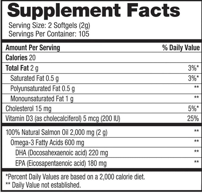Omega3 Pure Alaskan's Extra Virgin Wild Alaskan Salmon Oil 210 Softgels 1000mg per Softgel 105 Servings New Packaging1 Pack
