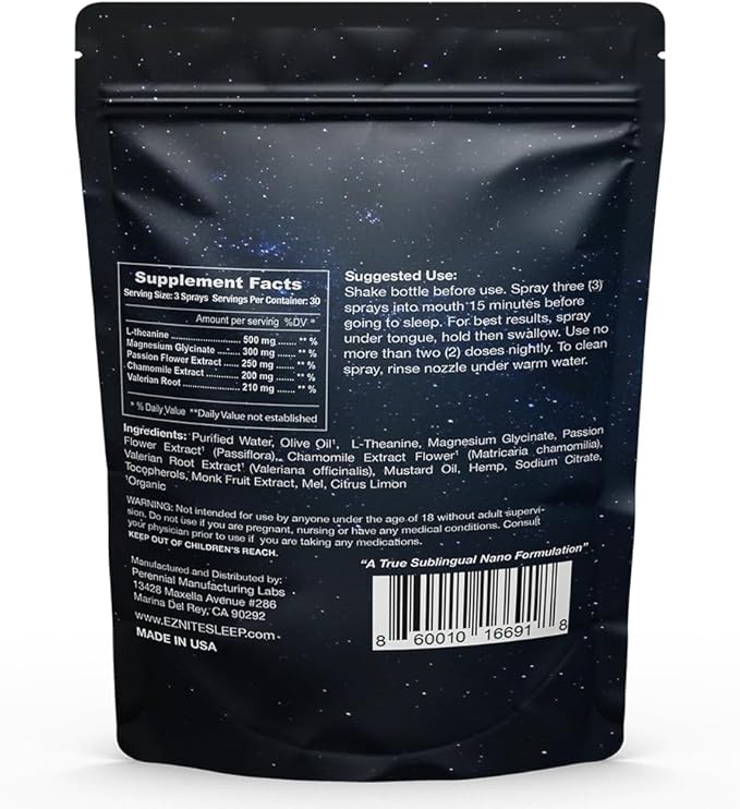 EZ Nite Sleep Botanicals Oral Spray Non-Melatonin Chamomile Passion Flower Extracts Magnesium Valerian Root L-Theanine Honey Lemon Flavor 30-Night Supply Non-GMO Gluten-Free Non-Habit Forming