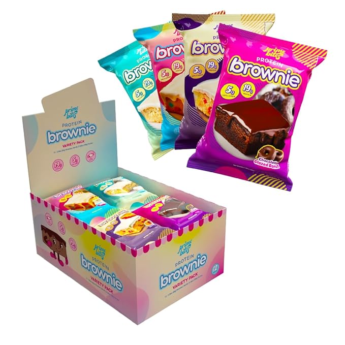 Prime Bites High Protein Brownie (12 Per Box Variety Pack) - 19g of Protein 5g of Collagen Gluten Free Low Sugar Treat Delicious Protein Snack