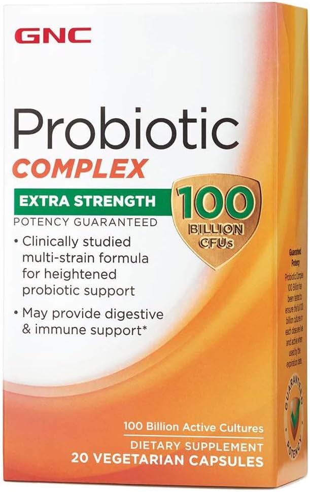 GNC Probiotic Complex Extra Strength with 100 Billion CFUs | for Heightened Probiotic Support and Digestive &amp Immune Support Vegetarian | 20 Capsules