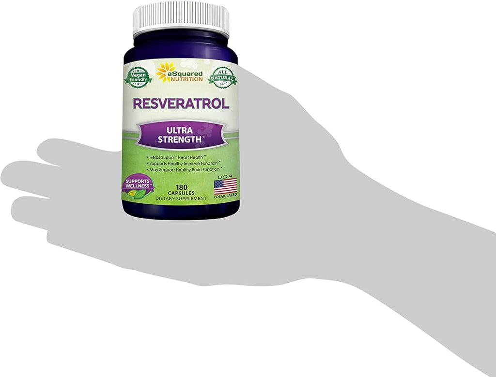 100% Natural Resveratrol - 1000mg Per Serving Max Strength (180 Capsules) Antioxidant Supplement Trans-Resveratrol Pills for Heart Health &amp Pure Polyphenols (Pack of 2)