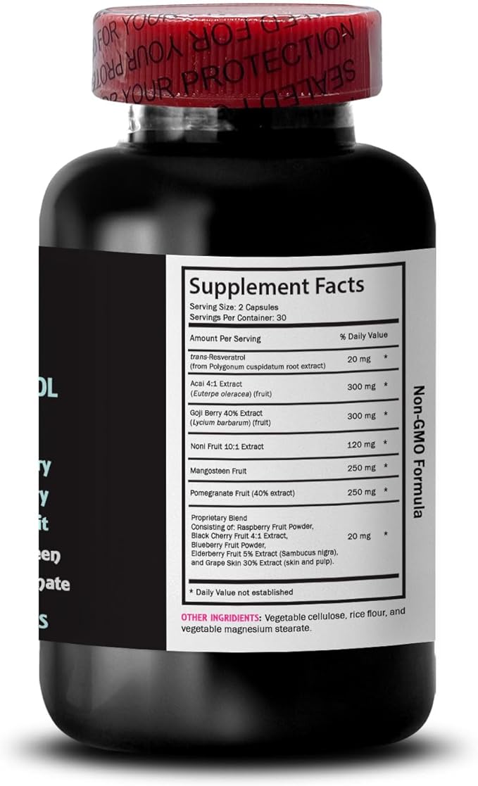 Energizing Support - RESVERATROL Complex - Berry Fusion Blueberry Balance Pomegranate Energy Daily Support Natural Ingredients Grape Skin Power Refreshing Flavor Lifestyle 2 Bot 120 Caps