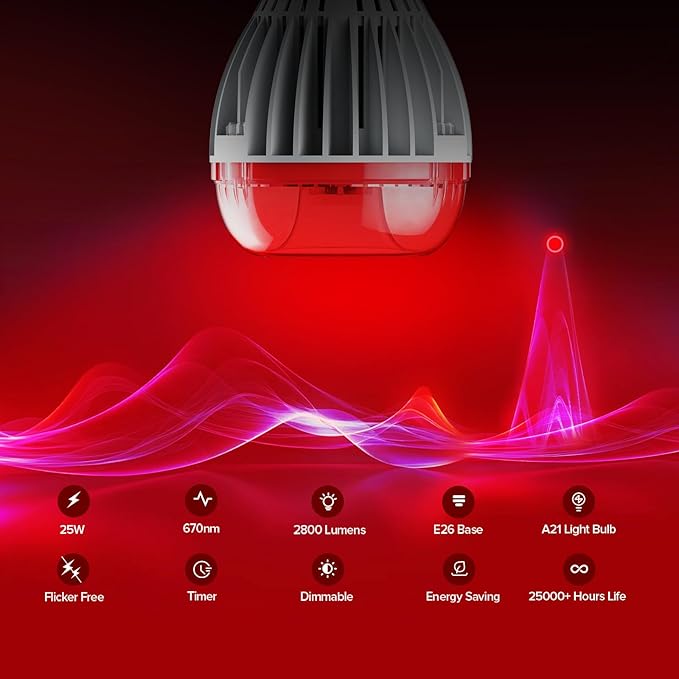 SANSI 670nm Red Light Bulb for Sleep Therapy with Remote Timer Dimmable Zero Blue Light for Melatonin Promoting Dual Mode Natural Sleep Aid &amp 3000K Reading Light 25W A21 E26 for Bedroom