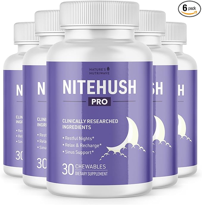 NiteHush Pro – Nighttime Chewable Formula with Ivy Extract Quercetin &amp Citrus Compounds – Non-GMO Natural No Stimulants Made in USA GMP Certified– 30 Chewables 6 Month Supply
