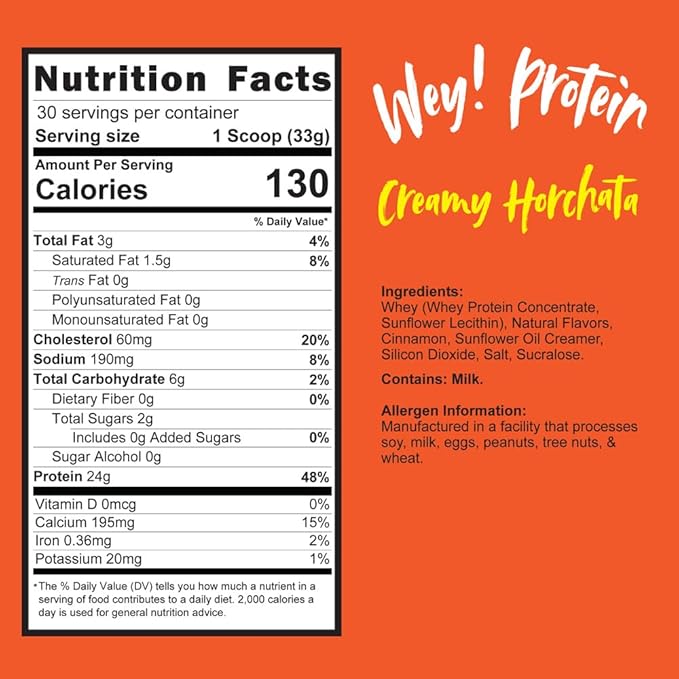 Horchata - Whey Protein Traditional Mexican Flavor Sugar-Free Gluten-Free 23g Protein Made in USA (30 Servings 2.2lbs)