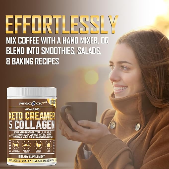 Collagen Keto Coffee Creamer Powder 12.2 oz - Hydrolyzed Collagen Peptides with Coconut MCT Oil B12 Magnesium Unflavored Protein Powder Sugar Free Coffee Creamer for Smoothies &amp Baking
