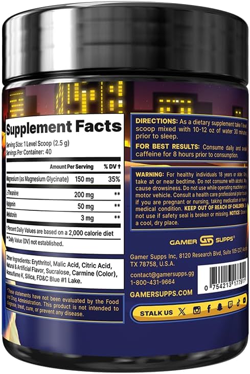 Gamer Supps AFK+® (with Melatonin): Blueberry Lemon Cake - 40 Servings - Keto Friendly Magnesium-Focused Sleep Support Supplement Apigenin Sugar Free