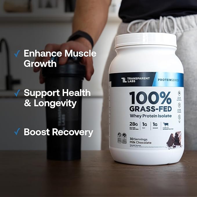 Transparent Labs Grass-Fed Whey Protein Isolate - Naturally Flavored Gluten Free Whey Protein Powder with 28g of Protein per Serving &amp 9 Amino Acids - 30 Servings Milk Chocolate