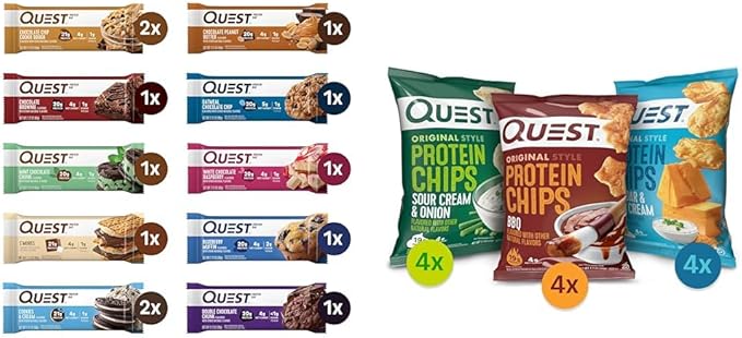 Quest Nutrition Ultimate Variety Pack Protein Bars &amp Protein Chips Variety Pack (BBQ Cheddar &amp Sour Cream Sour Cream &amp Onion)
