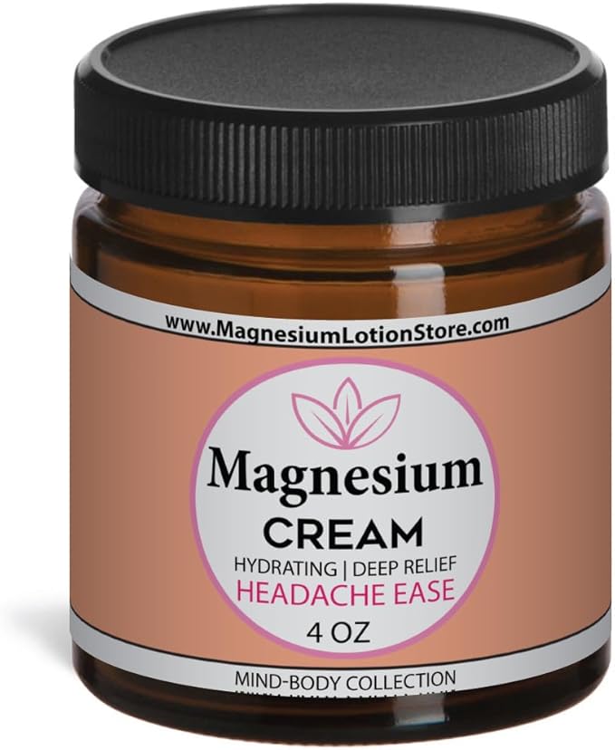 Magnesium Cream for Headache Migraines Muscle Soreness Cramps Relief with Shea Butter Coconut Oil Aloe Vitamin E - Magnesium Cream for Calm &amp Relaxation - Peperminty Scent - 4fl oz - USA Mad