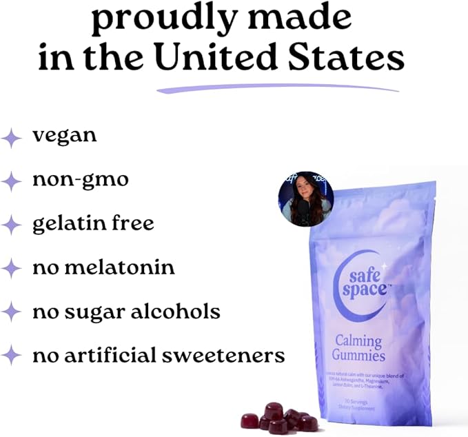 Safe Space Calming Gummies – Stress Relief with Ashwagandha L-Theanine Magnesium &amp Lemon Balm – Relaxation &amp Sleep Support – from ASMR – Vegan (60 Count)