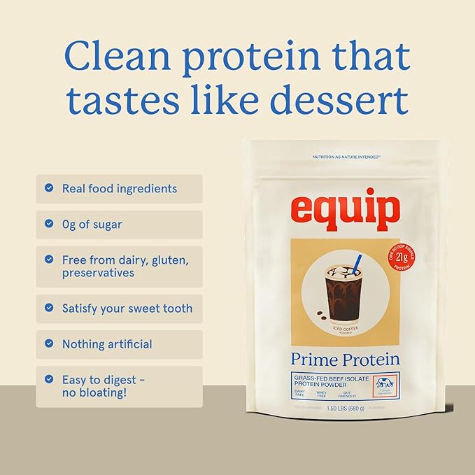 Equip Foods Prime Protein Powder | Clean Grass Fed Beef Protein Powder | Carnivore Protein Isolate | Paleo Keto Friendly Gluten &amp Dairy Free | Helps Build &amp Repair Tissue | 30 Servings Ice