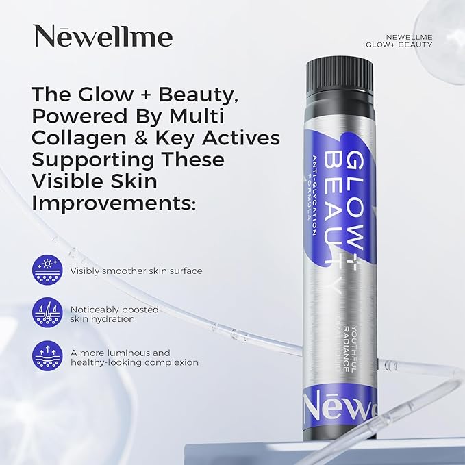 NEWELLME Liquid Collagen Shots with Hyaluronic Acid 18000mg Multi Collagen Peptides Sugar Free Ready-to-Drink Collagen Supplement for Hair Skin Nails 42 Bottles
