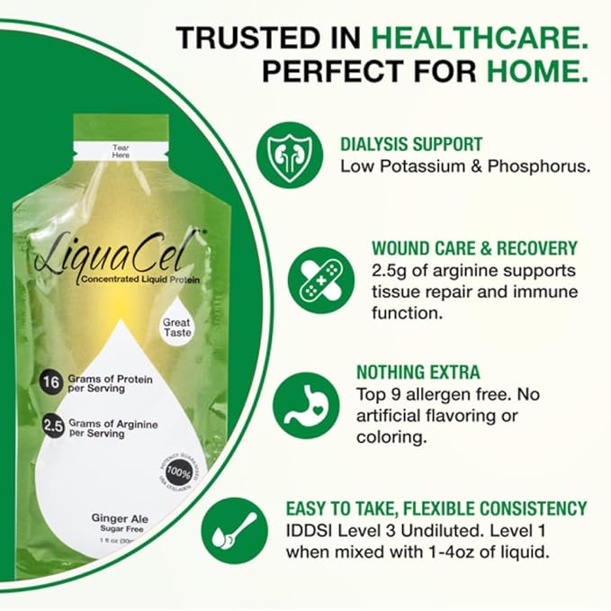 LiquaCel Concentrated Liquid Protein Ginger-Ale Flavor 16g Hydrolyzed Collagen Protein and 2.5g Arginine Per Single-Serving Packet Sugar &amp Gluten Free 1fl oz Packets 100ct Case