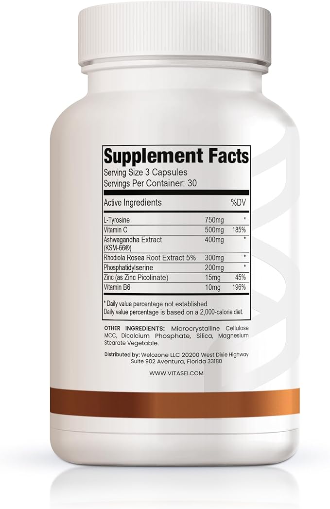 VITASEI Cortilite – Adaptogenic Cortisol &amp Adrenal Support with KSM-66 Ashwagandha – 90 Capsules – Helps Manage Stress &amp Support Balance
