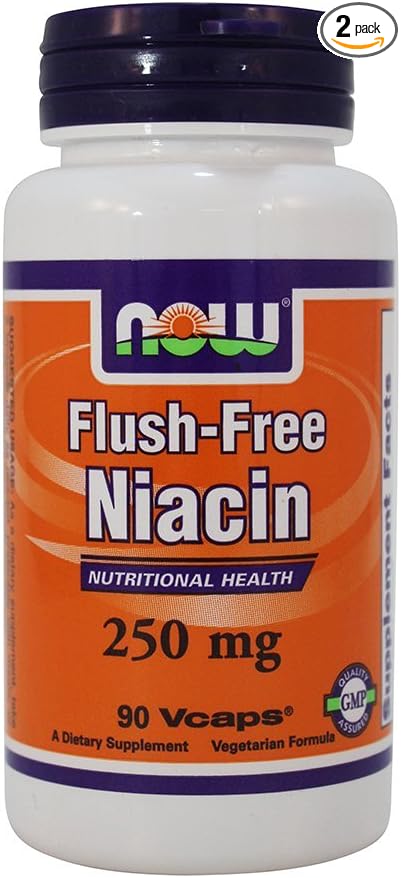NOW Flush-free Niacin 250mg 90 Capsules (Pack of 2)