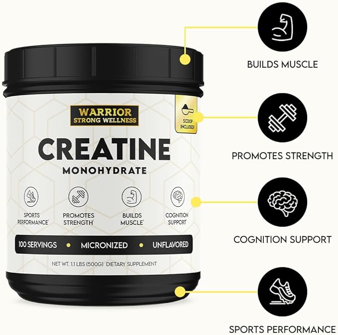 Creatine Monohydrate Powder 1 lb 100 Servings ISO Certified Tested Vegan Unflavored Micronized Powder- Support Muscles Cellular Energy &amp Cognitive Function