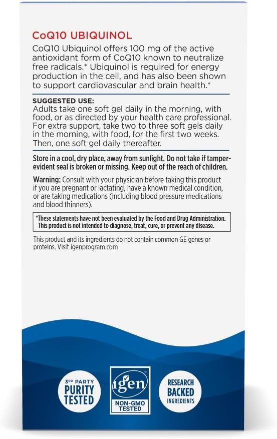Nordic Naturals Nordic CoQ10 Ubiquinol - 60 Mini Soft Gels - 100 mg Coenzyme Q10 (CoQ10) Ubiquinol - Heart &amp Brain Health Cellular Energy Production Antioxidant Support - Non-GMO - 60 Servings